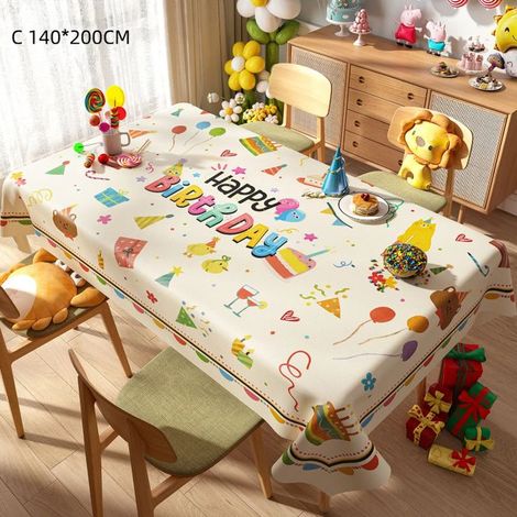 1 nappe jetable anniversaire, motif Happy Birthday multicolore, nappe plastique PE imperméable, décoration fête enfant, table rectangulaire