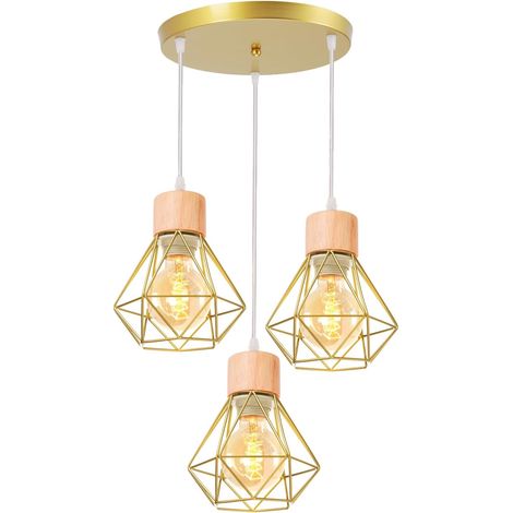 Lustre industriel, plafonnier cage en métal doré, suspension vintage, lampe suspendue, longueur de corde de suspension réglable (sans ampoule) (1/5)