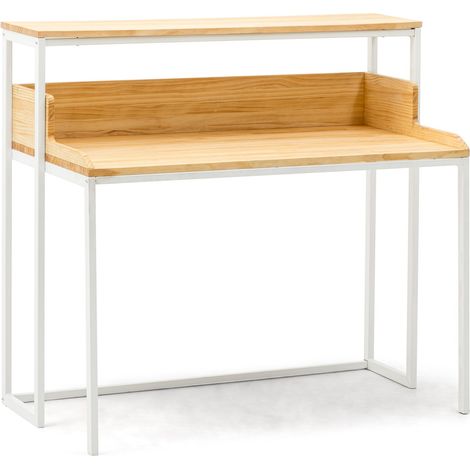 Mesa de Estudio Swindon 120x60x110cm Blanca en madera maciza de pino acabado natural estilo nórdico industrial Box Furniture (1/5)
