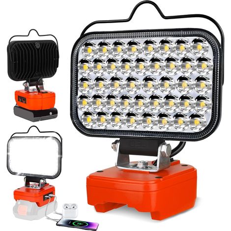 Lampe LED sans fil pour batterie 20 V, 90 W 7000 lm, projecteur LED portable avec USB et type C pour camping, garage, réparation automobile (sans batterie) (1/5)