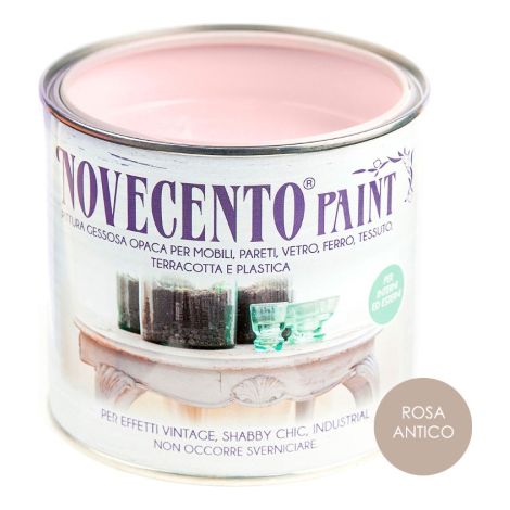 Pittura Gessosa Opaca Shabby Chic per Mobili Pareti Vetro Gesso Novecento Paint - Colore: Rosa Antico - Formato: 500 ml