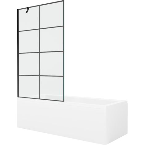 Mexen Cubik Rechteckbadewanne 150 x 70 cm mit Verkleidung und Einzelflügeltür 100 cm, schwarzes Muster - 550315070X9510007077