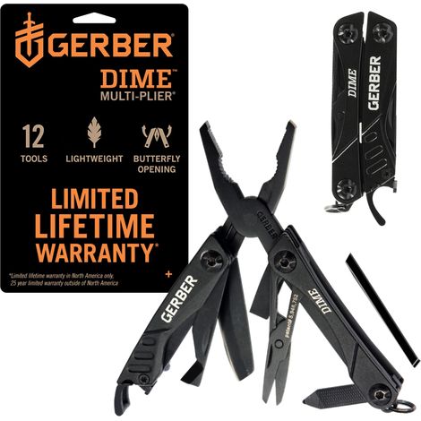 Gerber Utensile Multifunzione con 12 Funzioni, Multiutensile Tascabile Dime, Nero, 1014030 (1/5)