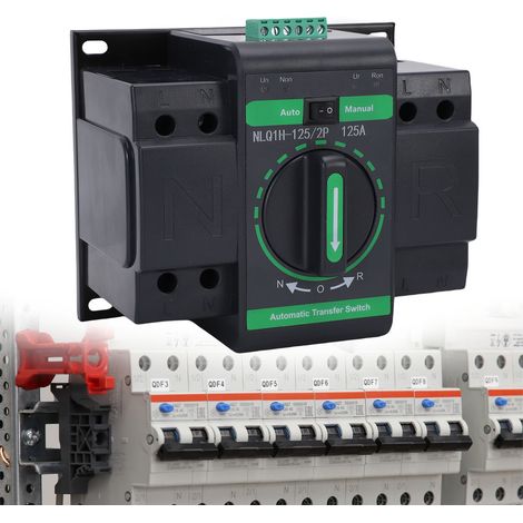 Commutateur de transfert automatique double alimentation 125 A 2P, 2 entrées/1 sortie, modes de commutation automatique et manuel, isolation de niveau PC (1/5)