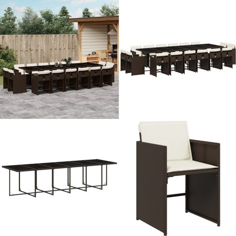 Ensemble à manger de jardin et coussins 17 pcs marron rotin - Salon De Jardin - Meuble De Jardin - Set De Salon De Jardin - Mobilier De Jardin - Table De Jardin - Home & Living (1/5)