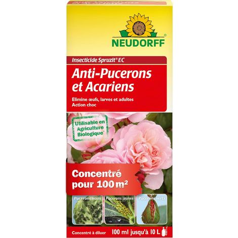 Insecticide Spruzit EC Anti-Pucerons et Acariens - Insecticide jardin anti acarien et anti araignée, action sur œufs larves adultes, Concentré pour 100m², 100 ml (1/5)