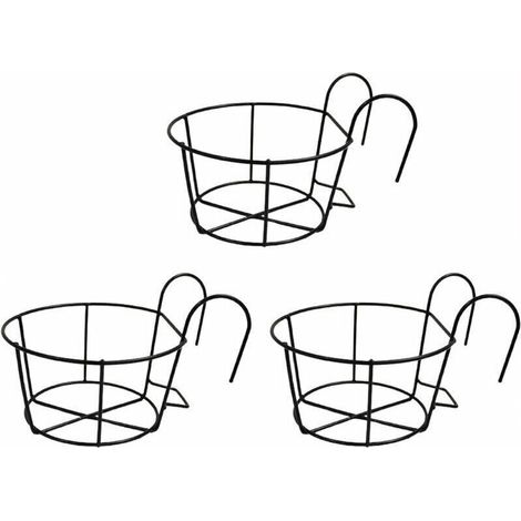 Lot de 3 pots de fleurs à suspendre pour balustrade - En fer - Pour balcon, porche, clôture