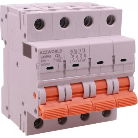 MCB Interruttore Magnetotermico Trifase 380V Curva C 4P 4M 10000A AC 400V IP20 GYM9H, Accoppiabile Con Bobina di Sgancio GA01231 GA01232, Disponibili 25A 32A 40A 63A (C25A)