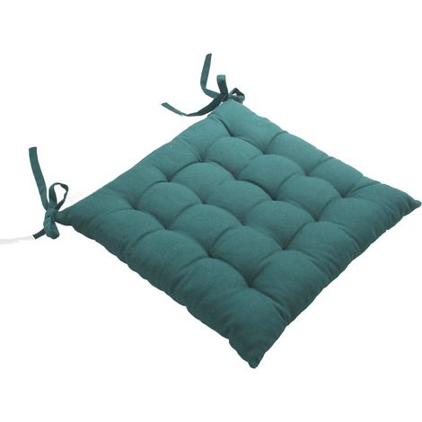 Galette de chaise piquée 16 points en coton et nouettes Vert foncé 38x38 cm