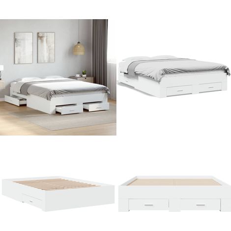 Cadre de lit avec tiroirs sans matelas blanc 120x190 cm - Cadre de lit blanc - Bois d'ingénierie (1/5)