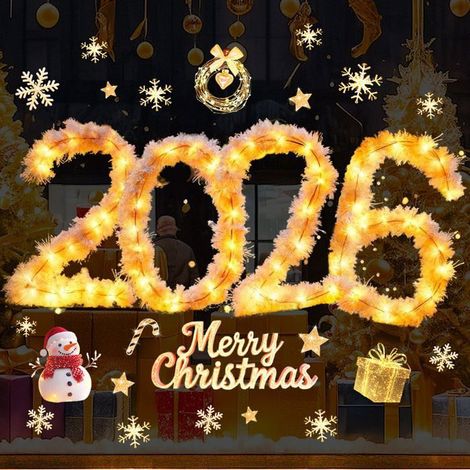Autocollant de fenêtre guirlande lumineuse dorée de Noël 2026,Lot de 2 Grand Stickers Electrostatique Noël Vitre R STICKERS DE NOEL (1/5)