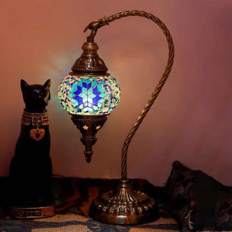 Lampe de table en mosaïque exotique turque avec lampe rétro de style marocain fait à la main Lumières décoratives pour la chambre à coucher Noël Halloween Office Art Decor (1/4)