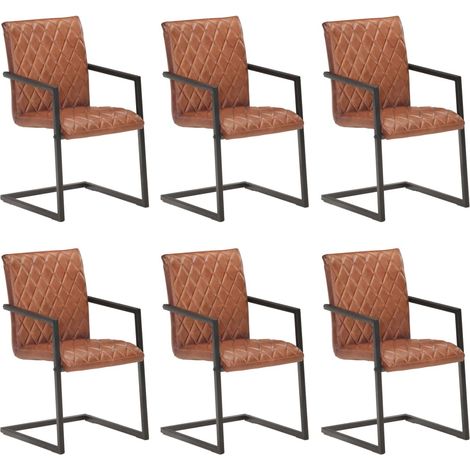 Juego de 6 sillas cantilever de diseño retro para cocina y comedor en cuero auténtico marrón CDS022294 (1/5)