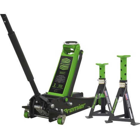 Sealey Premier Trolley Jack 3 Tonne & Axle Stands (Pair) 3 Tonne per Stand Combo 3040AGCOMBO1