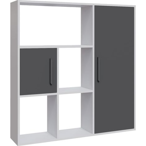 Decorotika Ridge Biblothèque Bookshelf Etager Display Unit with 4 Shelves and 2 Cabinets - Blanc and Anthracite (1/4)