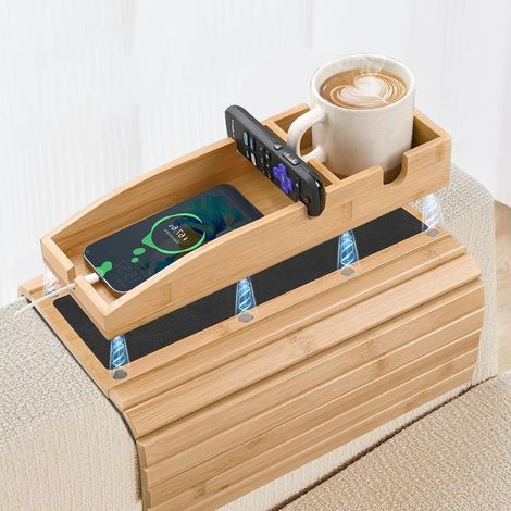Plateau d'Accoudoir en Bambou, Pliable avec Porte-Gobelet (1/5)