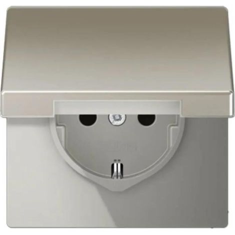 Jung Toma de corriente SCHUKO®, 16 A 250 V , tapa abatible, serie LS, acero inoxidable ES 1520 KL