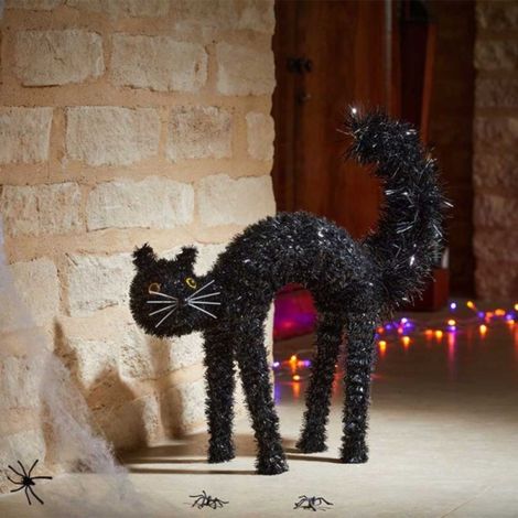 42cm Black Scaredy Cat with Arched Back Halloween Decoration (1/5)