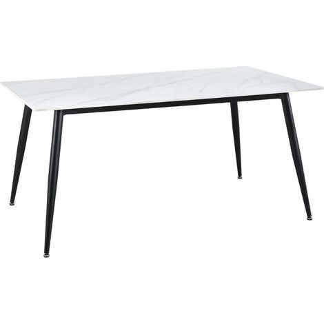Table 160 cm céramique blanc marbré pieds évasés métal noir - RYDER 2 (1/5)