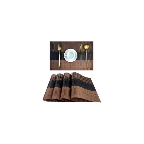 Sets de table - 6 PCS Sets de table lavables en vinyle tissé marron, résistants (1/3)