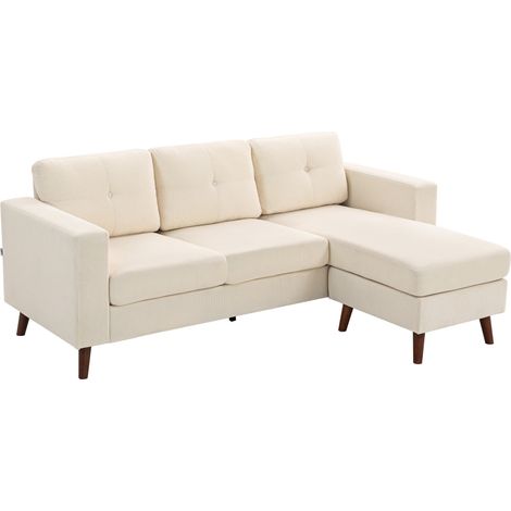 L-Shape Sofa with Reversible Chaise, Cord Fabric, Cream White