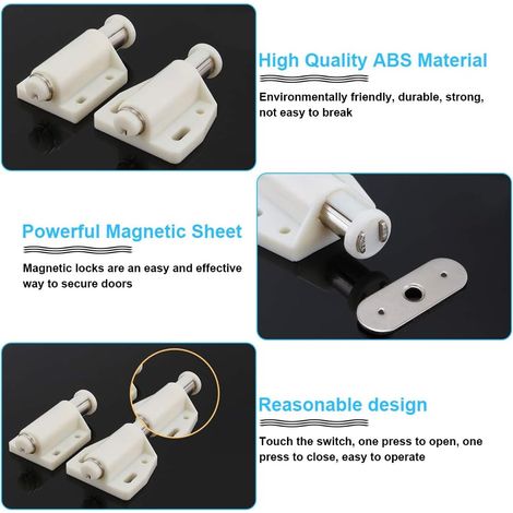 Lot de 2 boutons-pression magnétiques en plastique pour porte, armoire, tiroir, armoire coulissante, chambre, cuisine, salle (1/3)