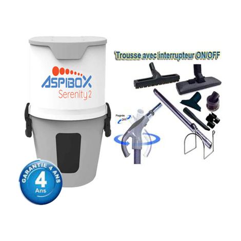 Centrale d'aspiration hybride Aspibox Serenity2 garantie 4 ans (jusqu’à 300 m²) + Set inter 9 M + 8 accessoires + 1 Kit de nettoyage micro offert (1/5)