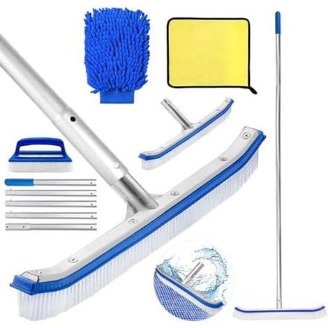 Pool Bürsten Set,Poolreiniger Bürste 45 cm,Pool Reinigungsbürste,Poolbürsten reinigungsbürste mit Längenverstellbarer Superstarkes Aluminiumstange... (1/5)