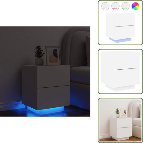 The Living Store Nachttisch mit LED-Leuchten Weiß Holzwerkstoff - Nachttisch - Holzwerkstoff - Weißer Nachttisch - LED Beleuchtung - Wohnzimmer (1/5)
