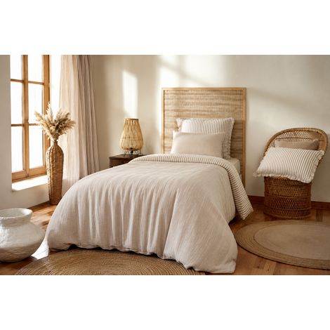 Housse de Couette Réversible 140 x 200 cm Double Gaze de Coton 125 g/m² Livia Ficelle (1/5)