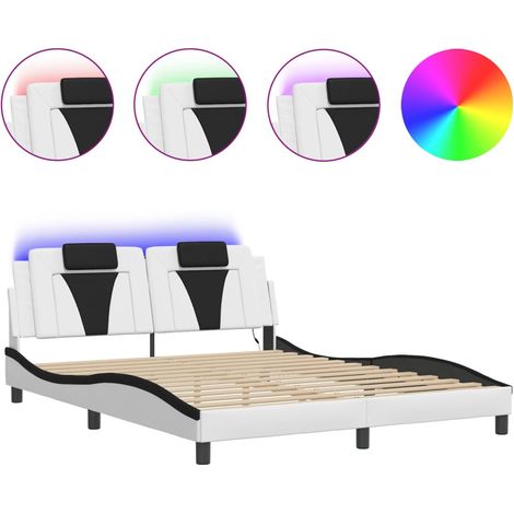 Lit double  Lit adulte  Cadre de lit Viana avec LED sans matelas blanc et noir 160x200 cm (1/5)