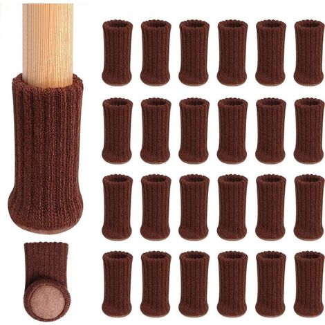 24 Pack (Marron foncé) tricoté Table Chaise Jambe Chaussettes élastique Chaise Meubles Chaussettes Définit Wood protecteurs de Sol pour Pieds de Meubles, Marron (1/5)