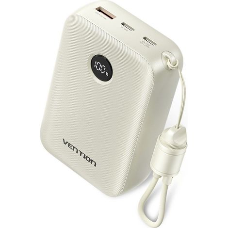 Batterie externe Vention 20 000 mAh, 2 ports USB-C, 1 port USB-A avec écran, puissance 22,5 W, beige (1/2)