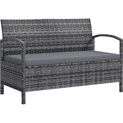 125L Storage Garden Bench, with Cushion - Grey