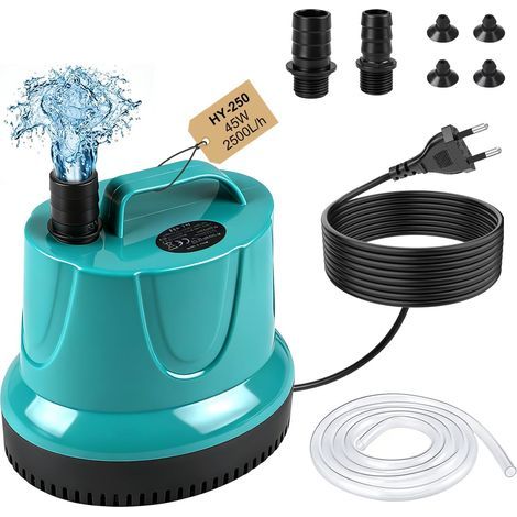 Pompe Aquarium Immergée 45W 2500L/H, Mini Pompe a Eau Vide Cave, pour Eaux Chargées, Bassin Exterieur, Piscine, Relevage – Vert (1/5)