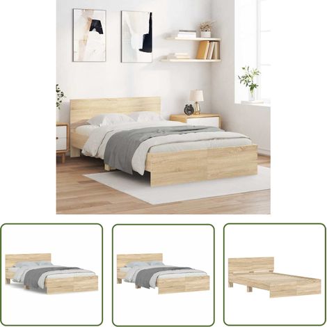 The Living Store Cadre de lit sans matelas chêne sonoma 120x200 cm - Cadre De Lit - Lit Double - Lit En Bois - Lit Design - Literie (1/5)