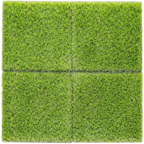 Alfombrilla de césped Artificial - Set de 4X Alfombra de Hierba sintética Cuadrada 30.3 CM - Recubrimiento Suelo Exterior terraza jardín (1/4)