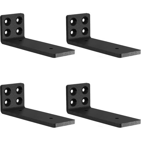 JSSEVN - Set mit 4 Wandregalhalterungen, Schwerlasthalterungen, 4 mm dick, unsichtbare Wandregalhalterung mit Schrauben (Schwarz 15 cm) (1/5)