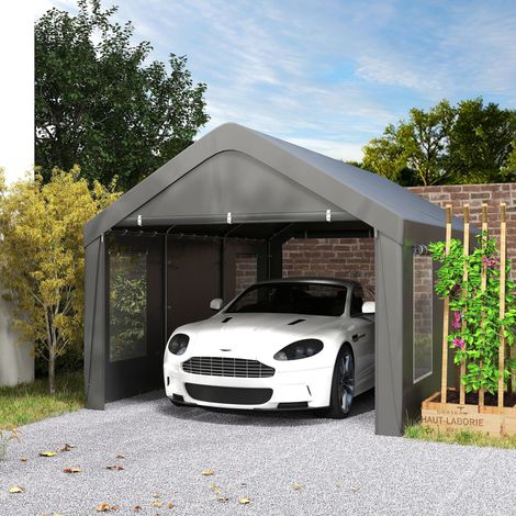 Tettoia/garage 3 x 6 m con pareti laterali rimovibili, 2 porte avvolgibili e 4 finestre, grigio scuro