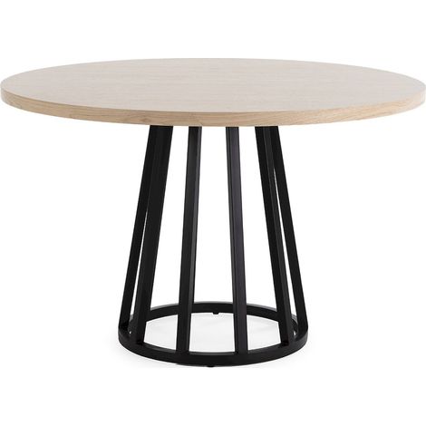 Table de salle à manger bois mindi naturel et piètement métal noir - Bois naturel et métal noir (1/2)