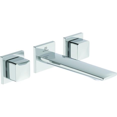 Mezclador de lavabo de pared CONCA de 3 orificios sin desagüe automático con cromado