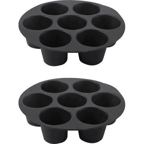 2 Pièces Moules Muffins Ronds Silicone, Moule Muffin, Moule Cupcakes Silicone 7 Tasses, Moule Muffins Silicone, Moule Muffin Air Fryer, pour Air Fryer Oven, Cupcakes, Brownies, Pudding (Noir),Parent,- (1/5)