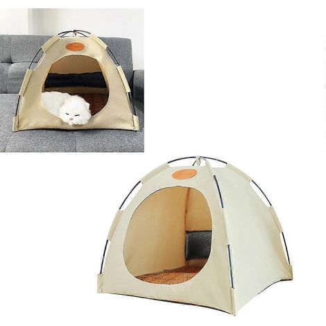 Niche pour animaux de compagnie, tente d'intérieur pour petits animaux, coussin rafraîchissant d'été - M - Blanc cassé (1/4)