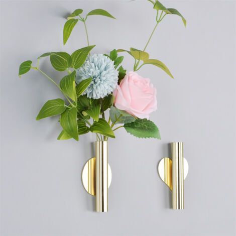 Vase mural suspendu créatif doré à fleurs, décoration de fond murale pour salon, entrée, DIY, 2pièce (1/5)