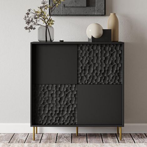 Meuble de rangement design noir et or 100cm Tramona (1/5)