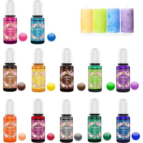 Colorant Liquide De Bougie, 12 Couleurs X10ML Cire Dye, pour la Fabrication de Bougies, Colorant pour Cire de Soja, Kit Pigment de Bougie Concentrée pour la Fabrication de Bougies en Soja (1/5)