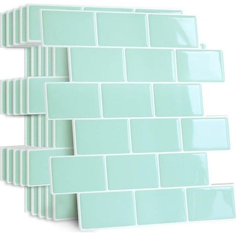 (Vert)10 Pièces Plus épais Credence Adhesive pour Cuisine Salle de Bain, Faux Carrelage Adhesif Mural Blanc Credence Cuisine Adhesive, ImperméAble Metro 3d Dalle PVC Adhesive Murale (1/3)
