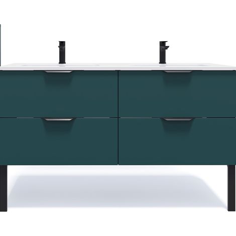 Meuble de salle de bain suspendu double vasque intégrée 140cm 4 tiroirs Bleu - Soho (1/5)