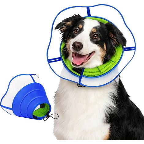 Collerette Chien, Collerette pour Chien Anti Lechage et Grattage, Collerettes Léger pour Animaux de Compagnie, Protecteur de Cône De Cou Réglable, Se Baigner, Couper Les Ongles(Blue, 30-53cm) (1/5)