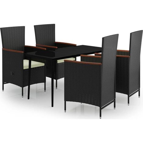 Maison Exclusive - 5-tlg. Garten-Essgruppe mit Kissen Schwarz